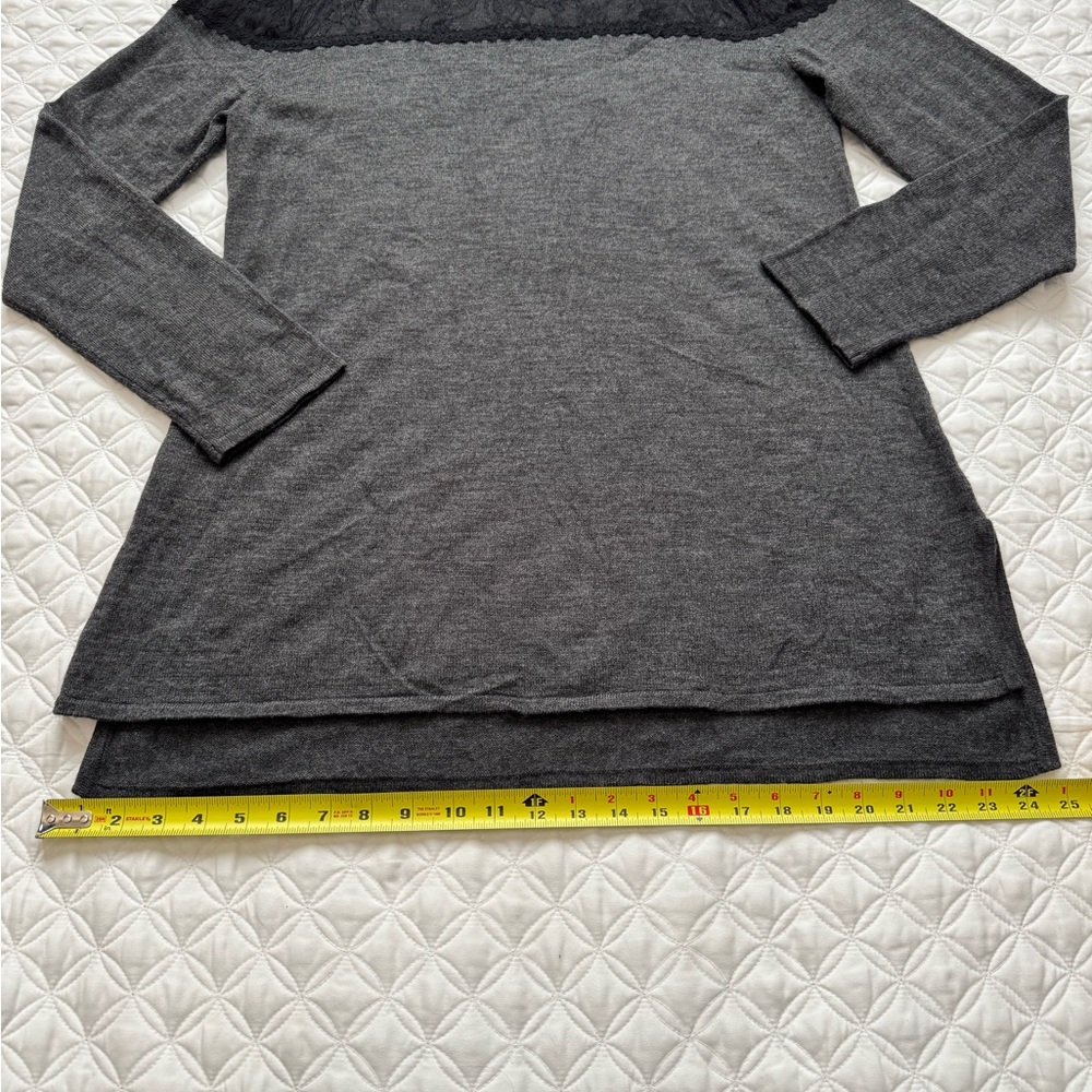 Nicole Richie Charcoal Gray Black Lace Yoke Zip Back Knit Tunic Sweater Sz L - Picture 11 of 15